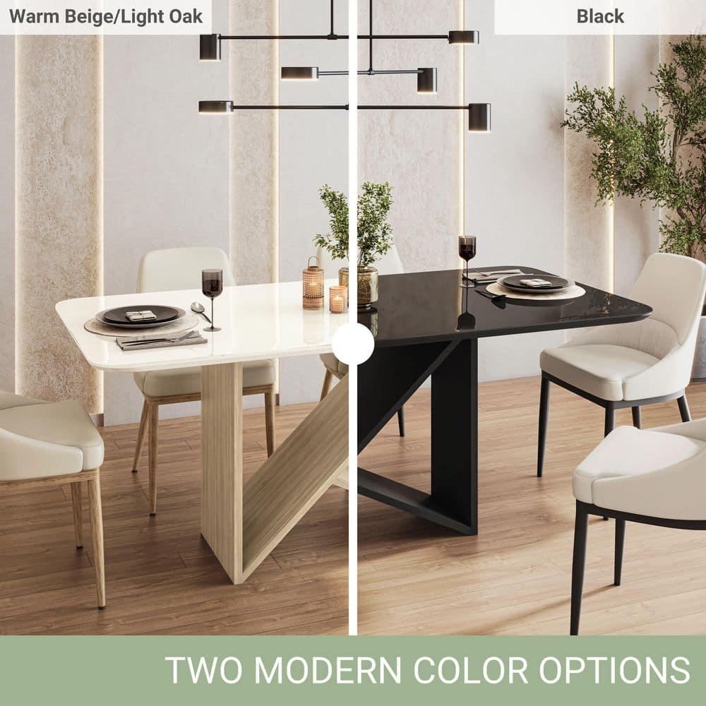 Elegant Painted Glass Dining Table for 6, Italian-Style 6-Seater Dining Table with Tempered Glass Top and Elegant Wood Base, Modern and Sophisticated Design for Dining Rooms, Black