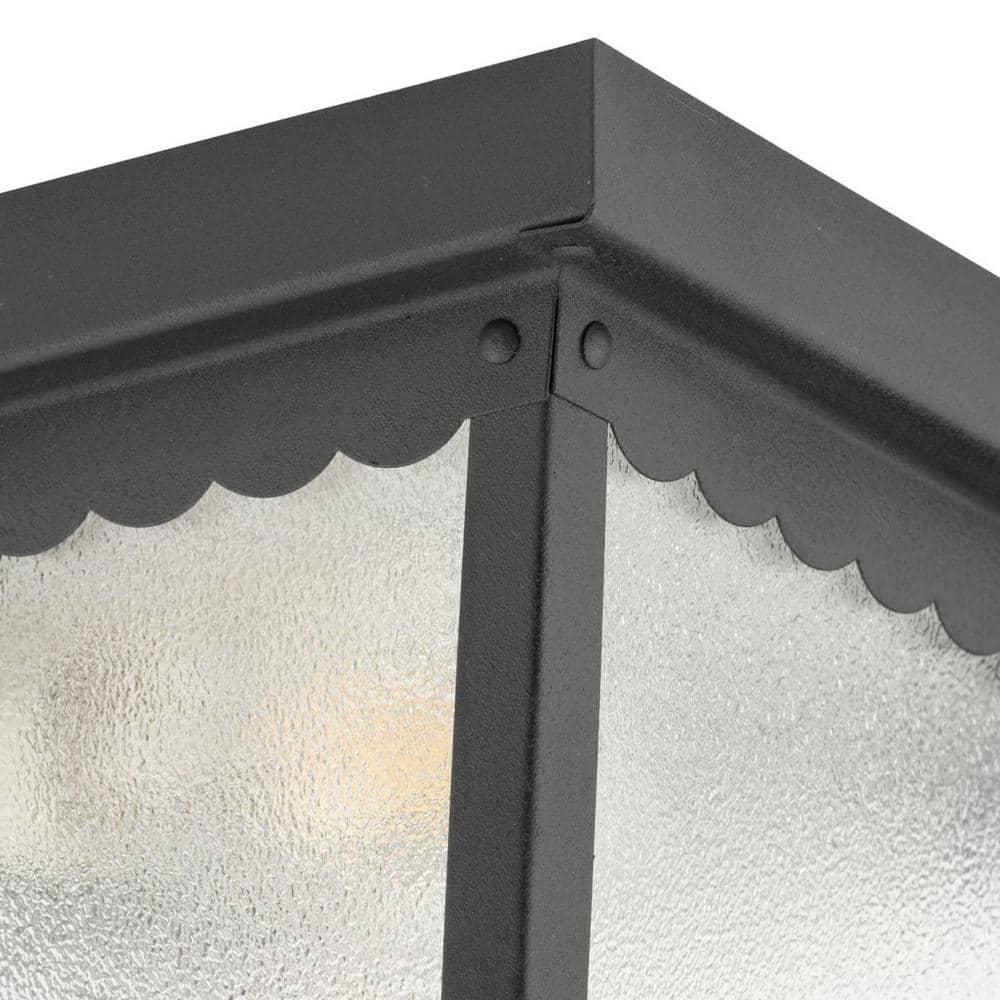 Progress Lighting, Recessed Collection, 2-Light Ceiling Mount, Matte Black, Textured Glass, Scalloped Edge