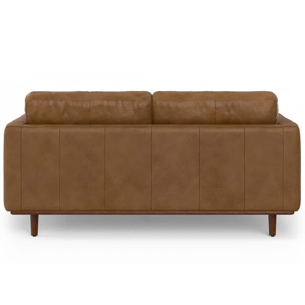 Simpli Home Morrison Genuine Leather Sofa, Mid-Century Modern Couch for Living Room, Handcrafted with Removable Cushions