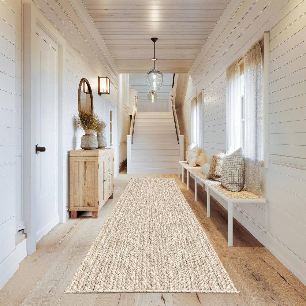 Nuloom 10 Square Rigo Jute Hand Woven Indoor Area Rug, Off White, Solid Farmhouse Design, Natural Fiber Bedroom, Living Room, Kitchen,