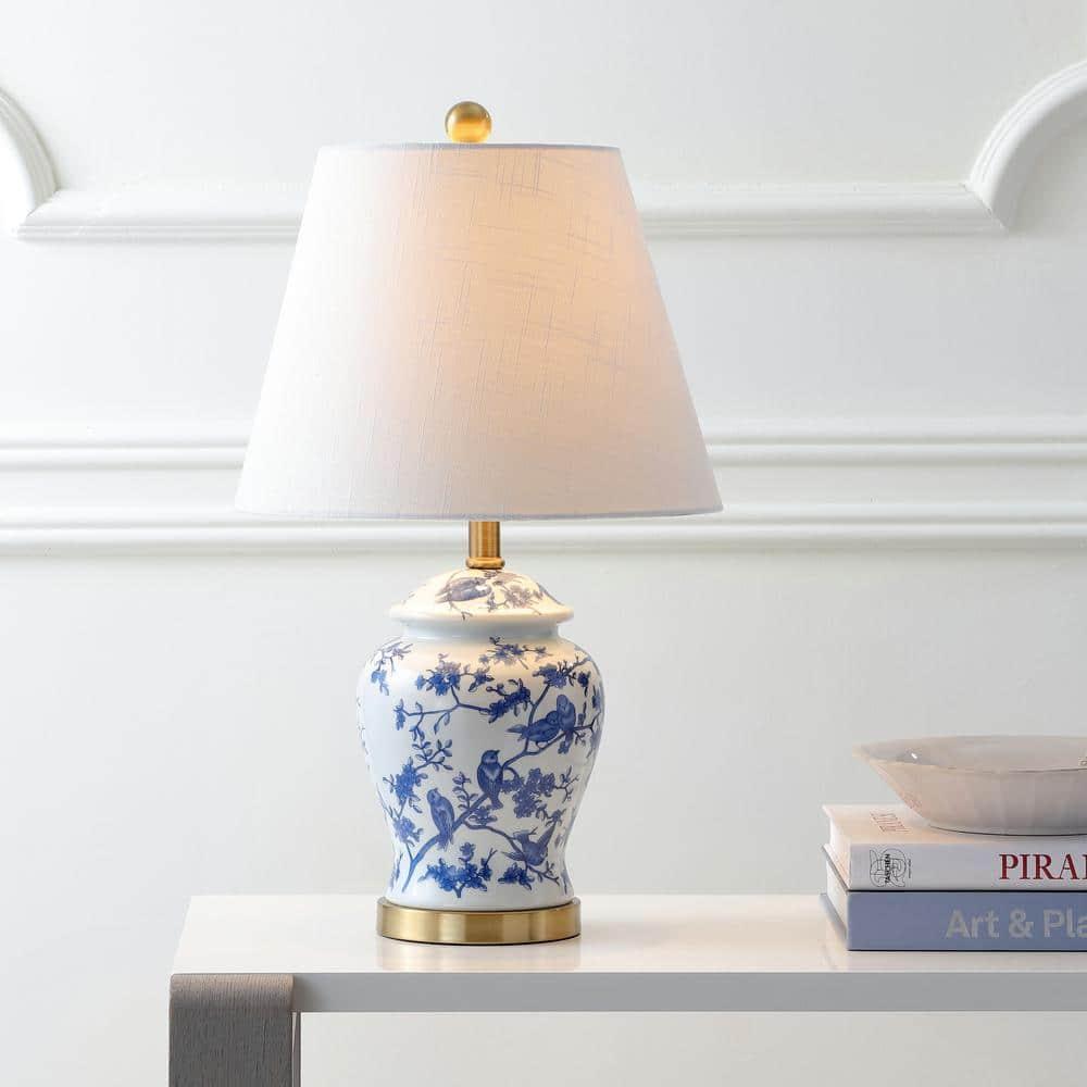 JONATHAN Y Penelope 22" French Country Cottage Ceramic/Iron Chinoiserie Ginger Jar LED Table Lamp, Navy/White