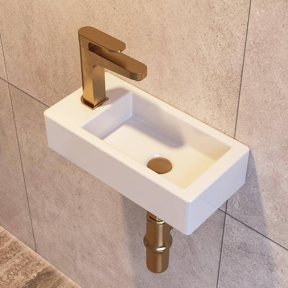 Liberty 14.57'' x 7'' Vitreous China Rectangular Wall Mount Bathroom Sink with Left Faucet Hole for Small Space