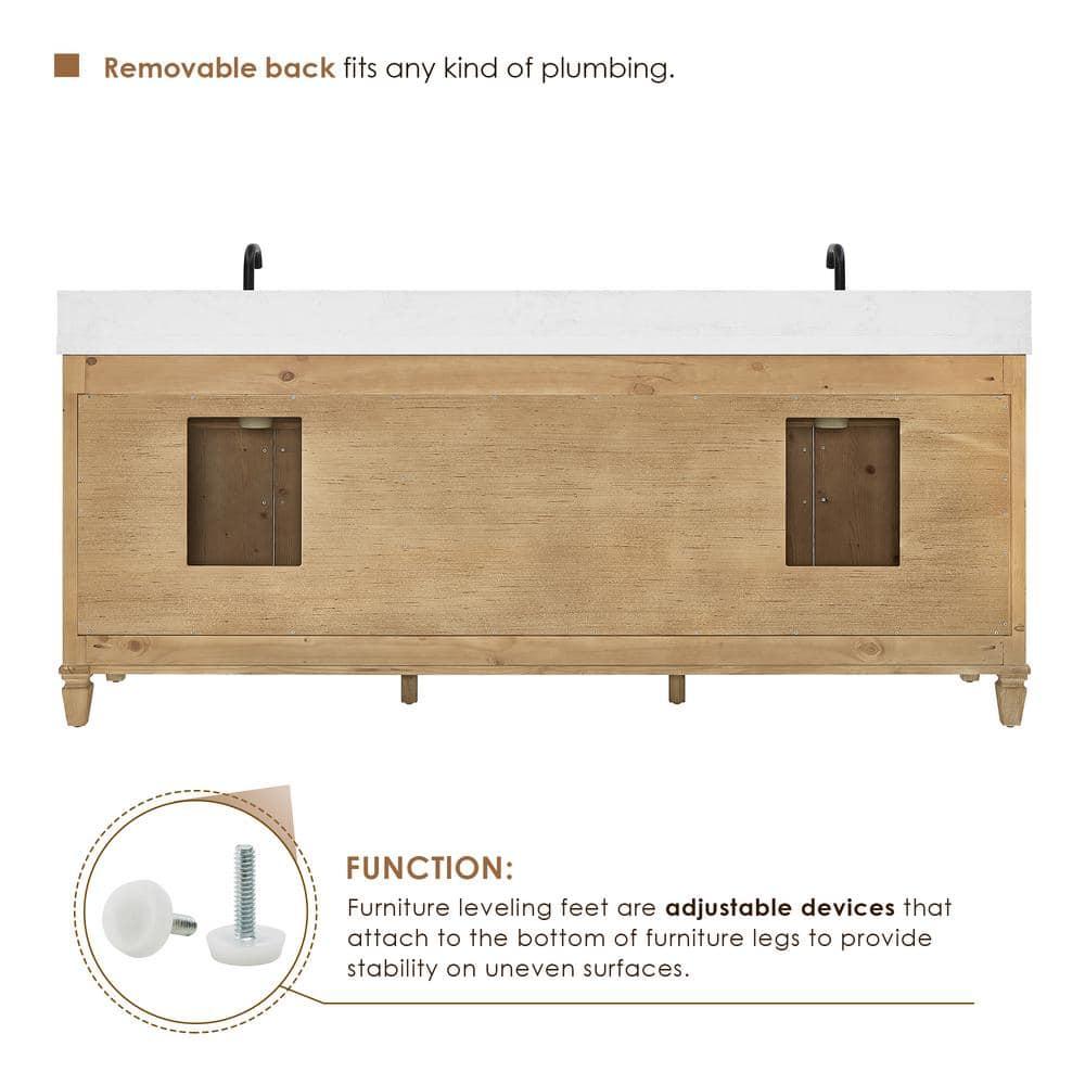 Altair-13 84" Double Bathroom Vanity in with Grain White Engineered Stone Countertop