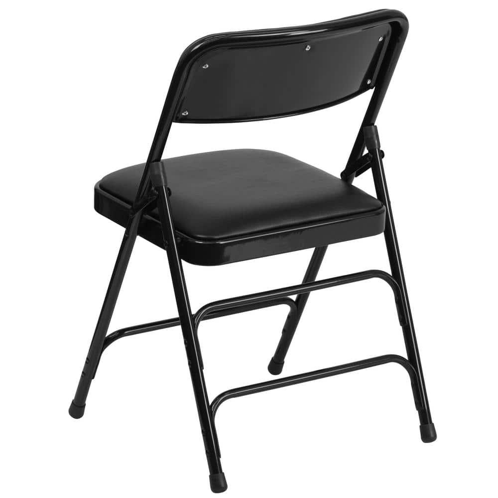 Flash Furniture HERCULES Series Curved Triple Braced & Double Hinged Black Vinyl Metal Folding Chair