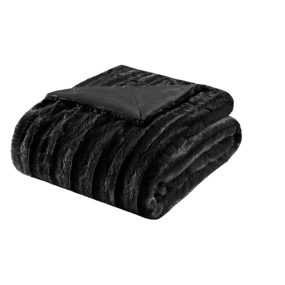 Madison Park Duke Black Long Fur Throw 50x60"