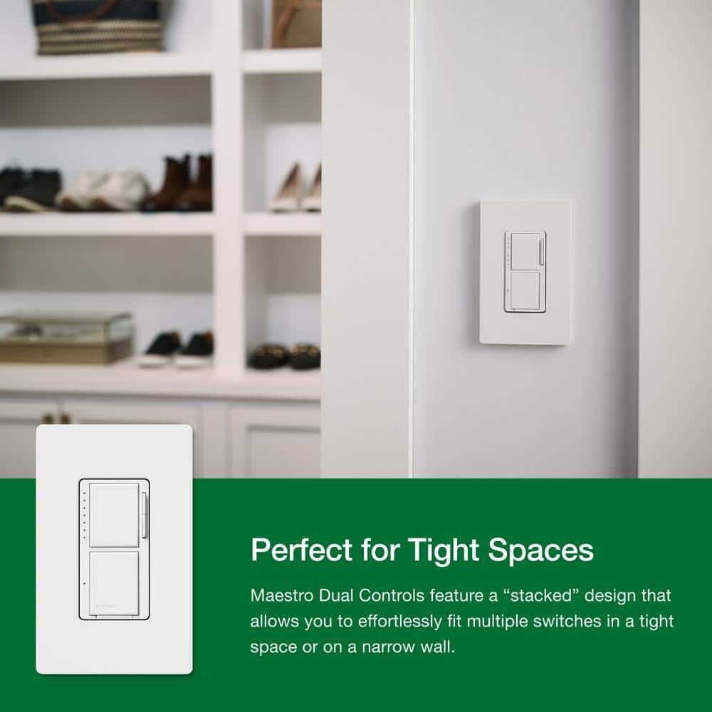 Lutron Maestro LED+ Dual Dimmer and Switch for 75-Watt LED Bulbs/2.5A Fans, Single Pole, White