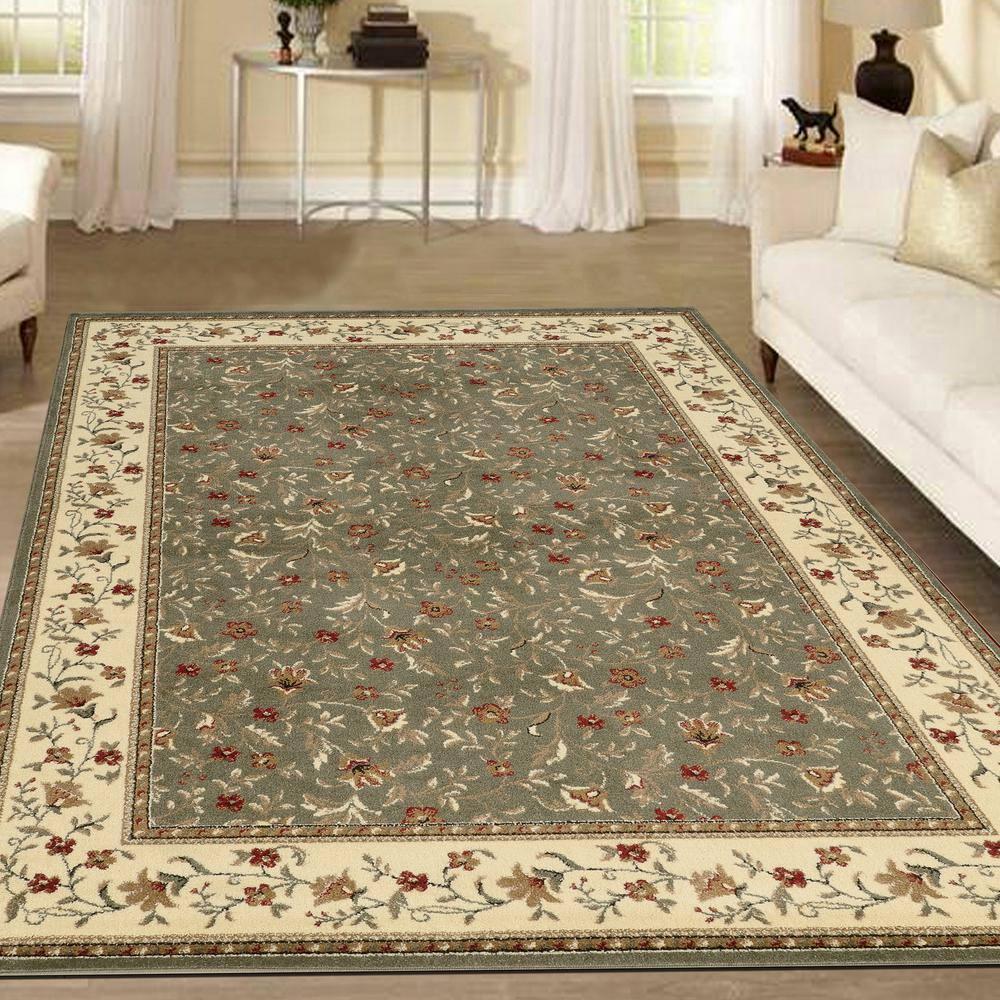 Radici Usa Como Area Rug 1593 Sage Italian Bordered 5' 5" x 7' 7" Rectangle