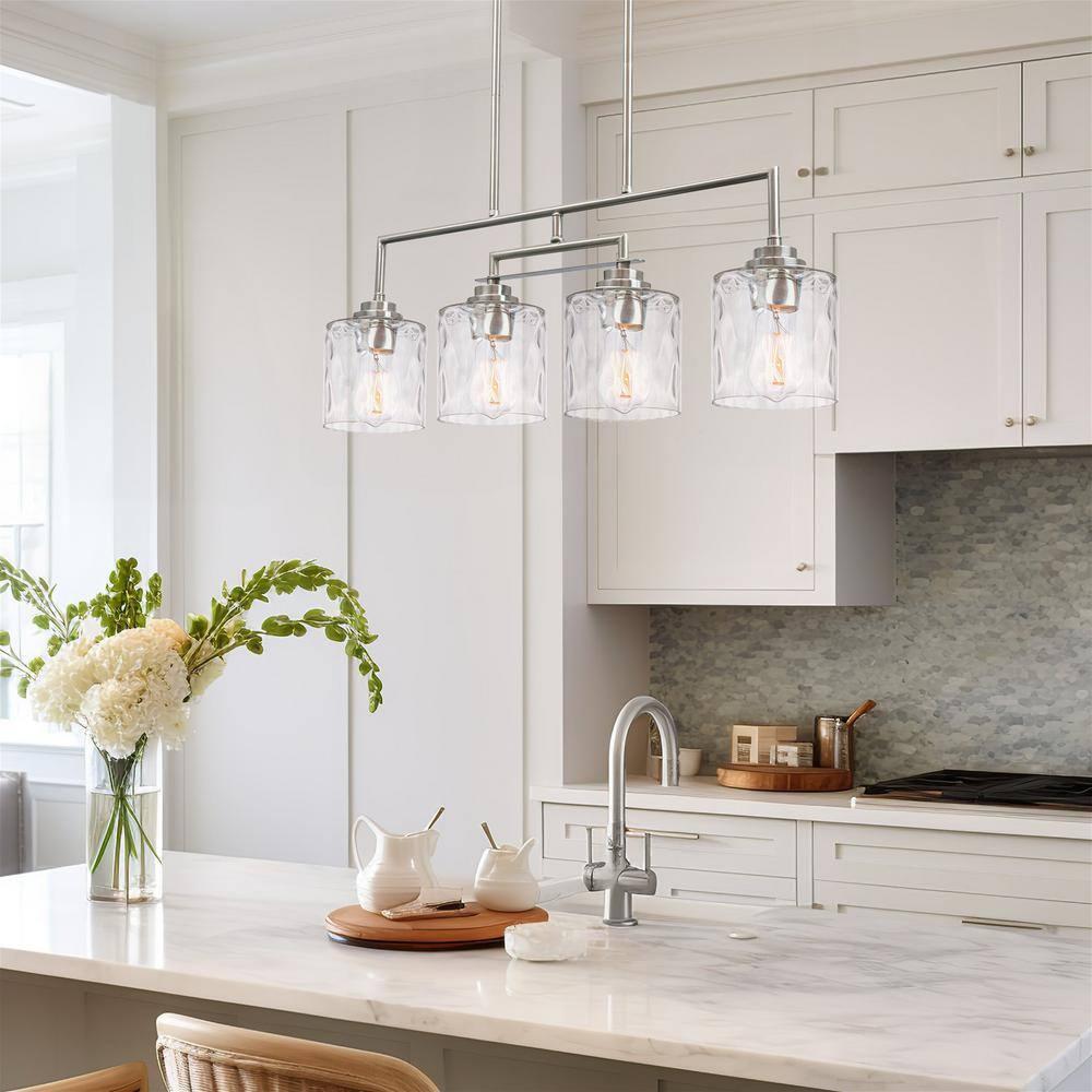 Kira Home Monroe 28" Island Light, Free Swinging Center Arm, Hammered Glass Shades, Adjustable Hanging Height