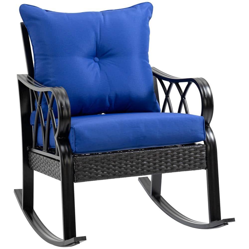 Mercer41 Outsunny Outdoor Wicker Rocking Chair with Padded Cushions, Aluminum Furniture Rattan Porch Rocker