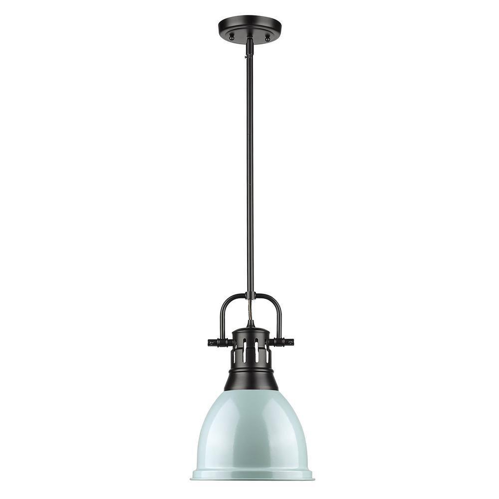 Golden Lighting Duncan 1-Light Small Pendant in Matte Black with Seafoam