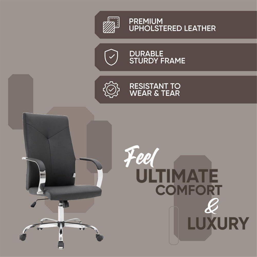 LeisureMod Sonora High-Back Leather Office Chair with Adjustable Height, Swivel, and Tilt in Black