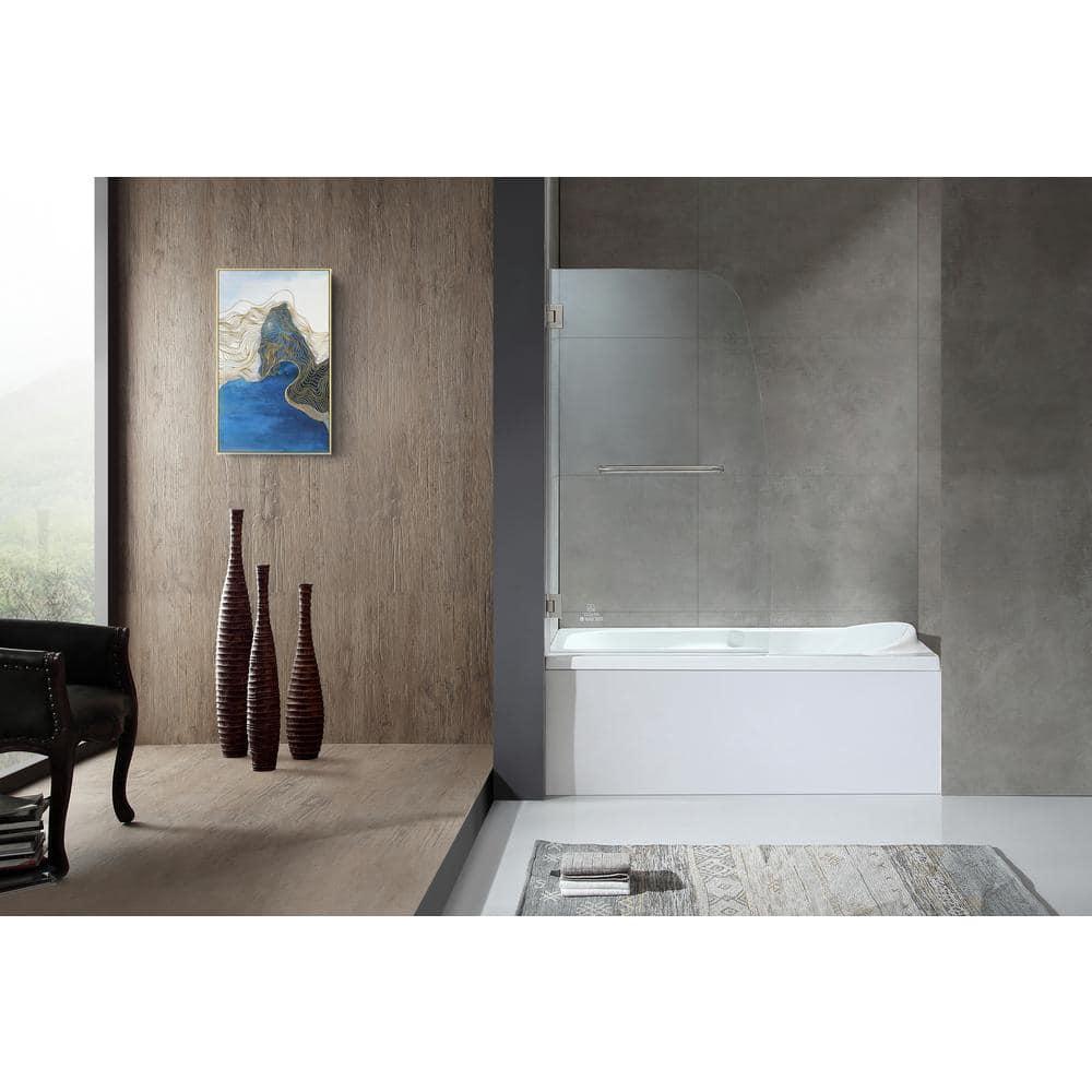 Vensea 31.5" W x 58" H Hinged Frameless Tub Door with Tsunami Guard