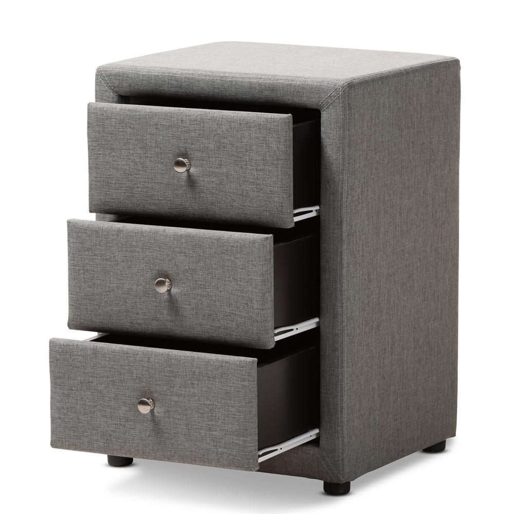 Tessa 3 Drawer Nightstand Gray - Baxton Studio: Contemporary Design, Chrome Knobs, Bedroom Storage