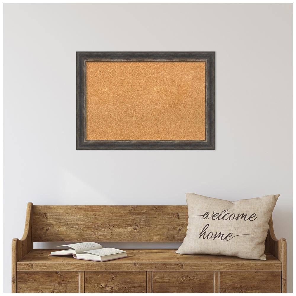 Amanti Art Natural Cork Board Framed Bark Rustic Char Narrow Bulletin Board 27 in. x 19 in.