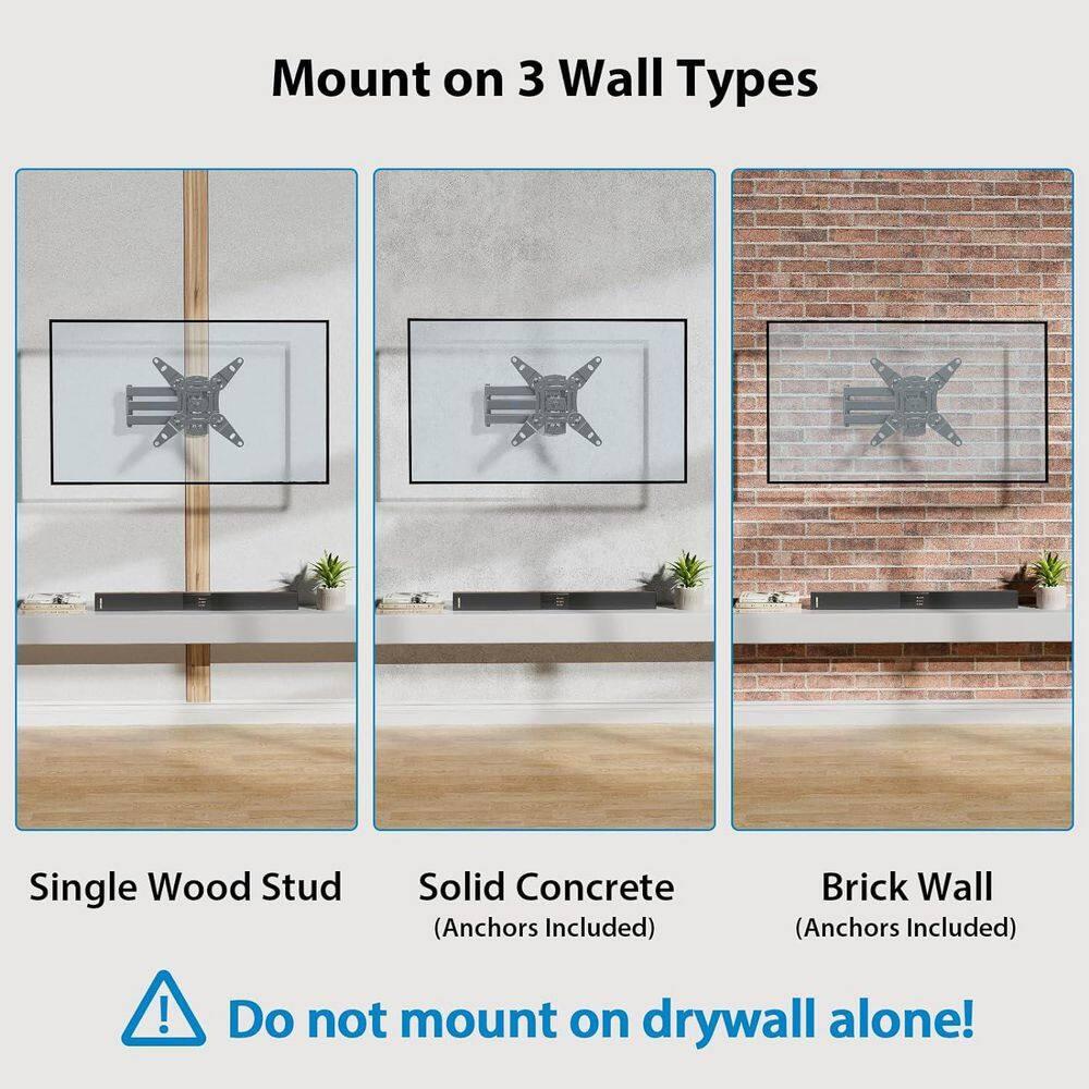 MountFTV Full Motion TV Wall Mount 360°Rotation Bracket for 13-42 Inch TVs and Monitors, Swivel Tilt Extension with Articulating Arms, Supports Up to 44 lbs, Max 200x200mm