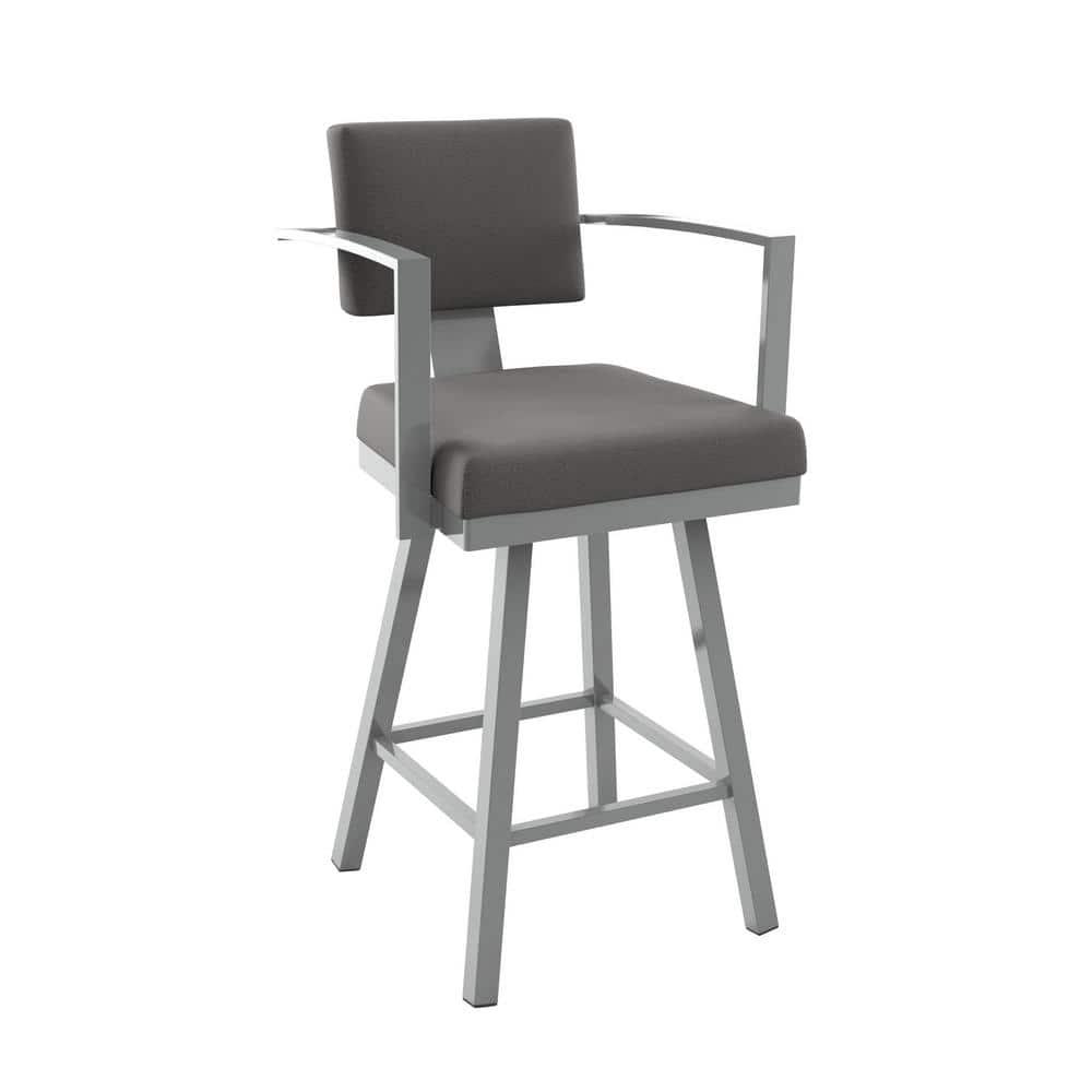 Amisco Akers 26 In. Swivel Counter Stool - Grey Polyester / Metallic Grey Metal