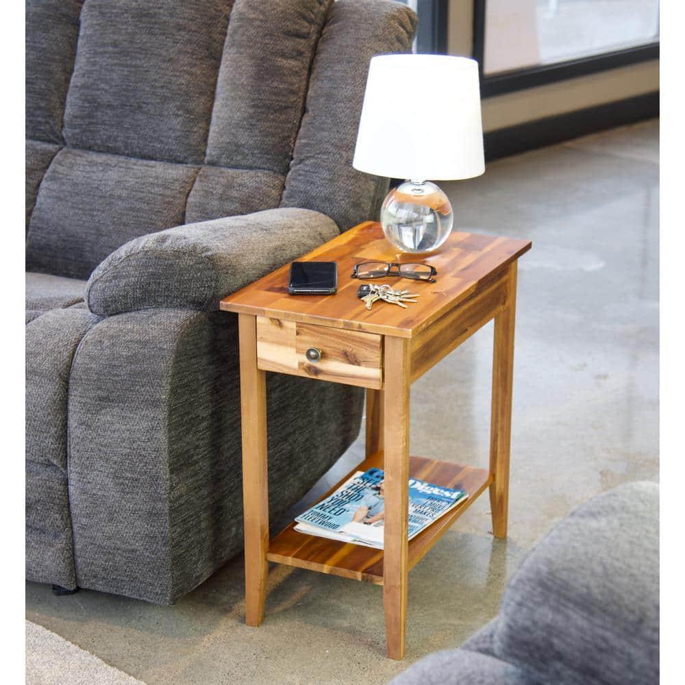 Casual Contemporary Living 2-Tier Solid Acacia Recliner Table with Drawer - Natural