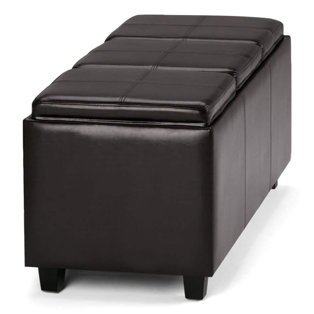 Simpli Home Avalon Extra Large Storage Ottoman with 3 Serving Trays