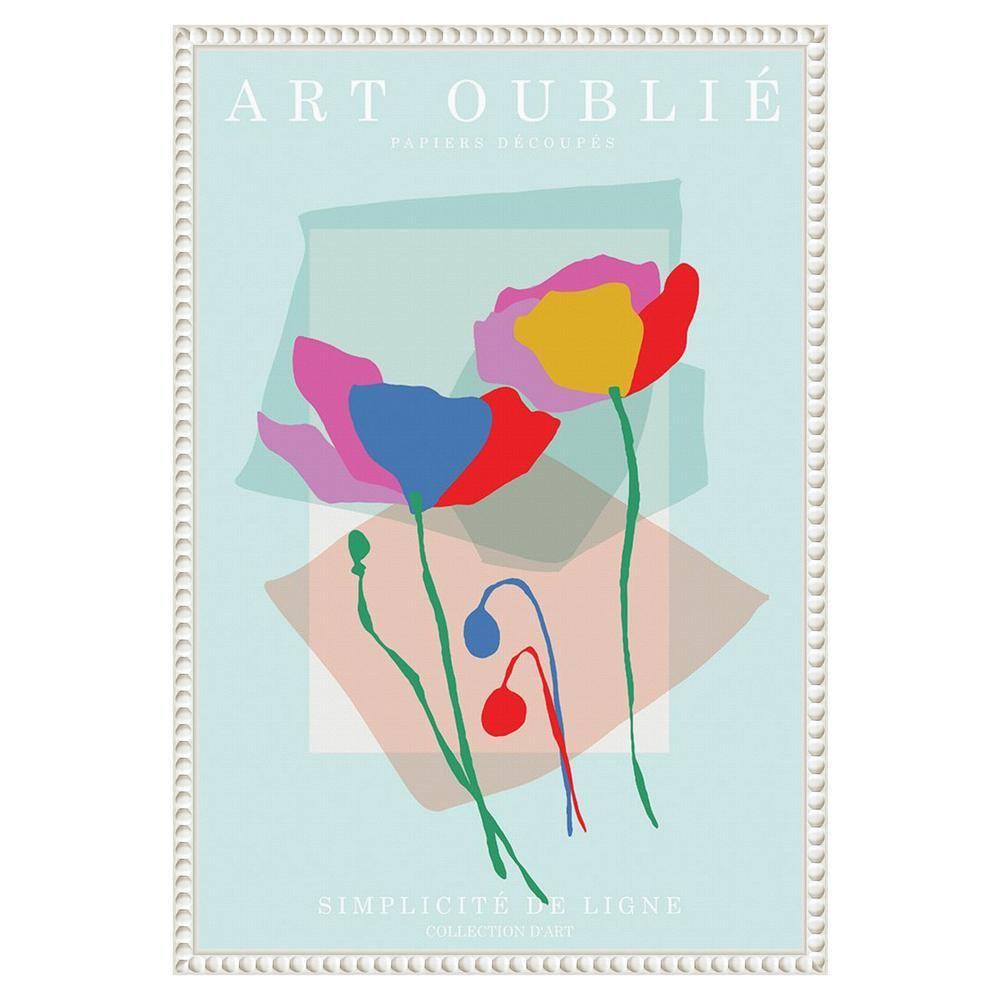 16"x23" Floral Line Simplicity by Incado Framed Canvas Wall Art Print White - Amanti Art: Modern Style, Botanical Lithograph, Vertical Layout