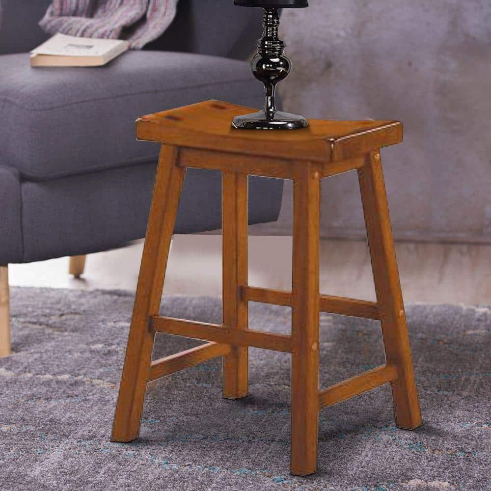 Bar Stool Set of 2, Solid Wood 24 inch Counter Height Chair with Footrest, Armless Chair for Kitchen, Home Bar, Oak