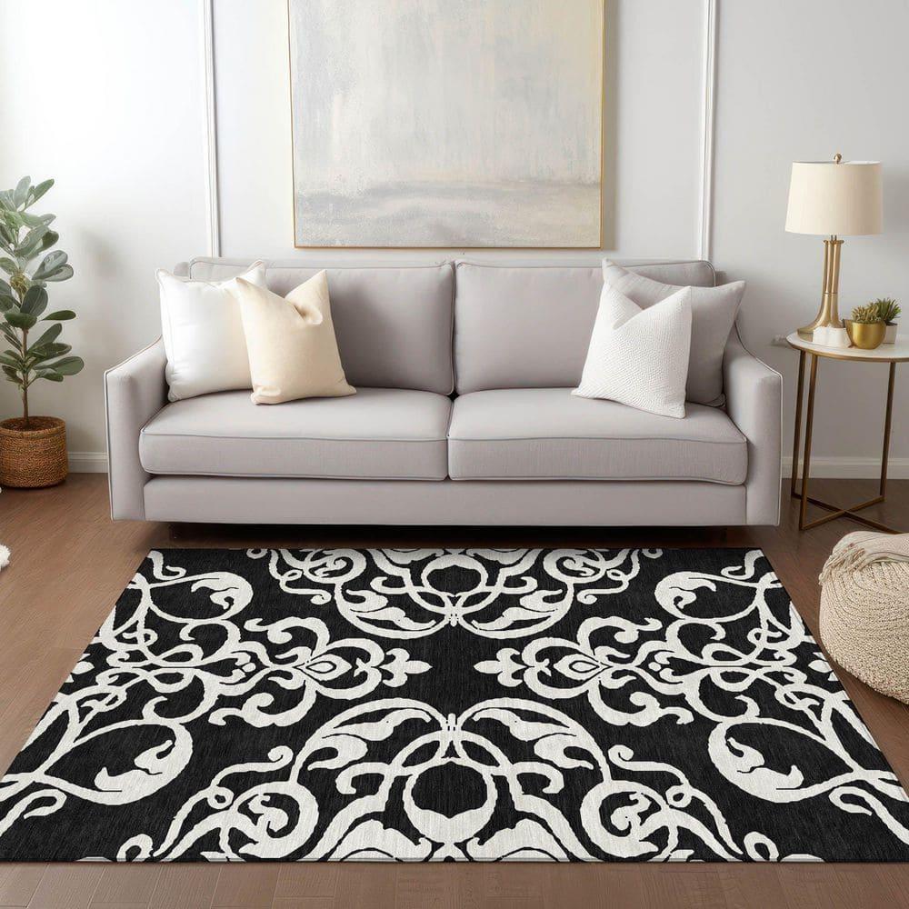 Addison Rugs Chantille ACN973 Black 2'6" x 3'10" Indoor Outdoor Area Rug, Easy Clean, Machine Washable, Non Shedding, Bedroom, Entry, Living Room, Dining Room, Kitchen, Patio Rug