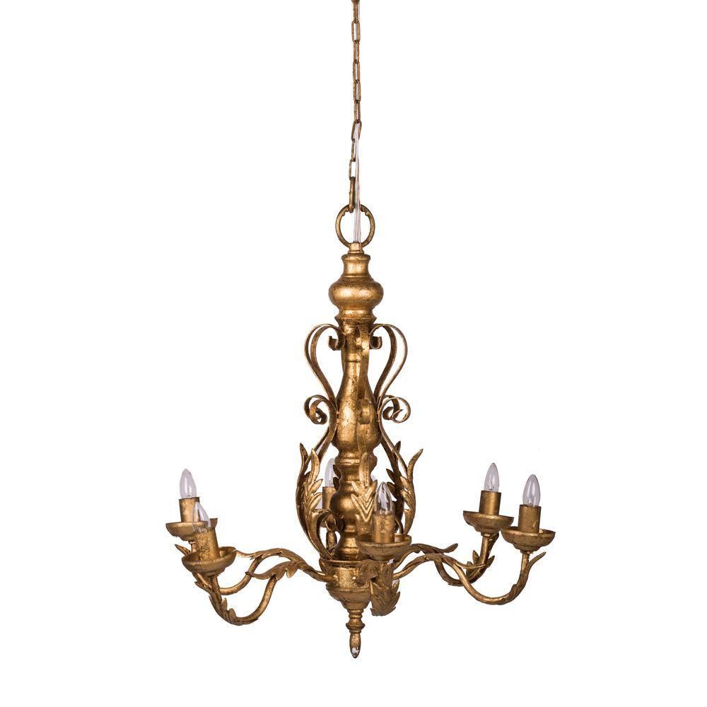 Classic Vintage Chandelier Gold/White - A&B Home: 6-Light, Metal, No Assembly, UL Listed