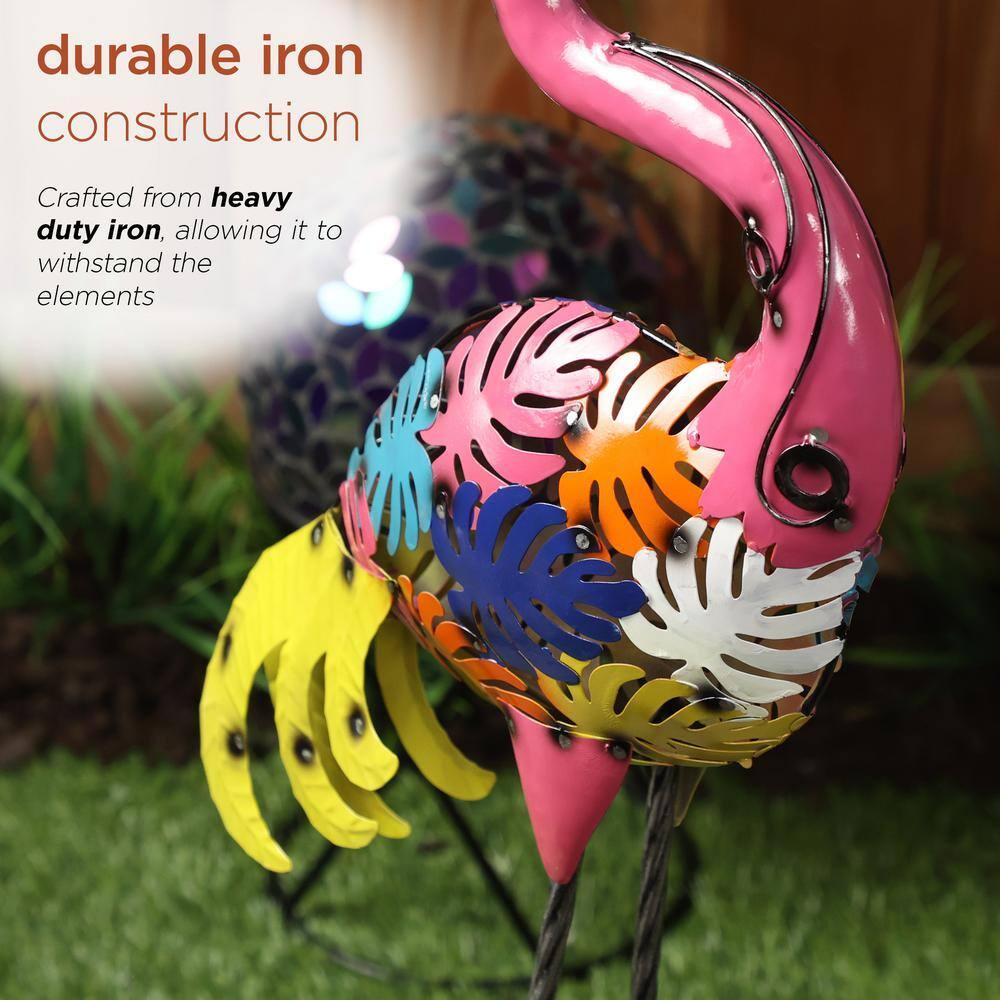 Alpine Corporation Metal Colorful Flamingo with Leaves Decor