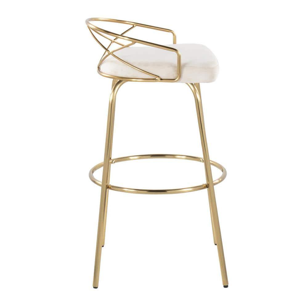 Set of 2 Charlotte Barstools Gold/Cream - LumiSource: Velvet Upholstery, Metal Base, Swivel Seat, Footrest