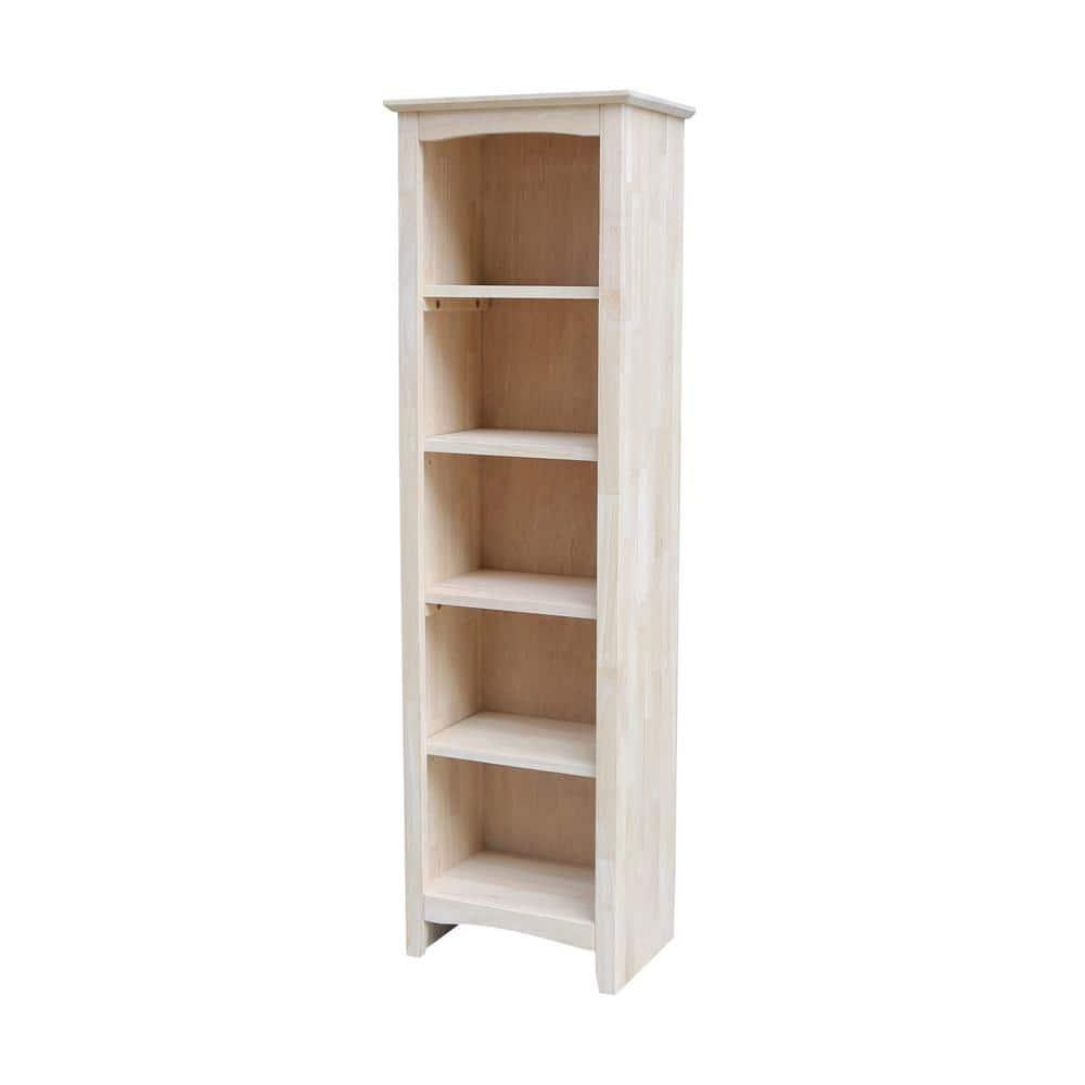 60" Shaker Bookcase Unfinished Brown - International Concepts: Solid Parawood, 4-Shelf Design