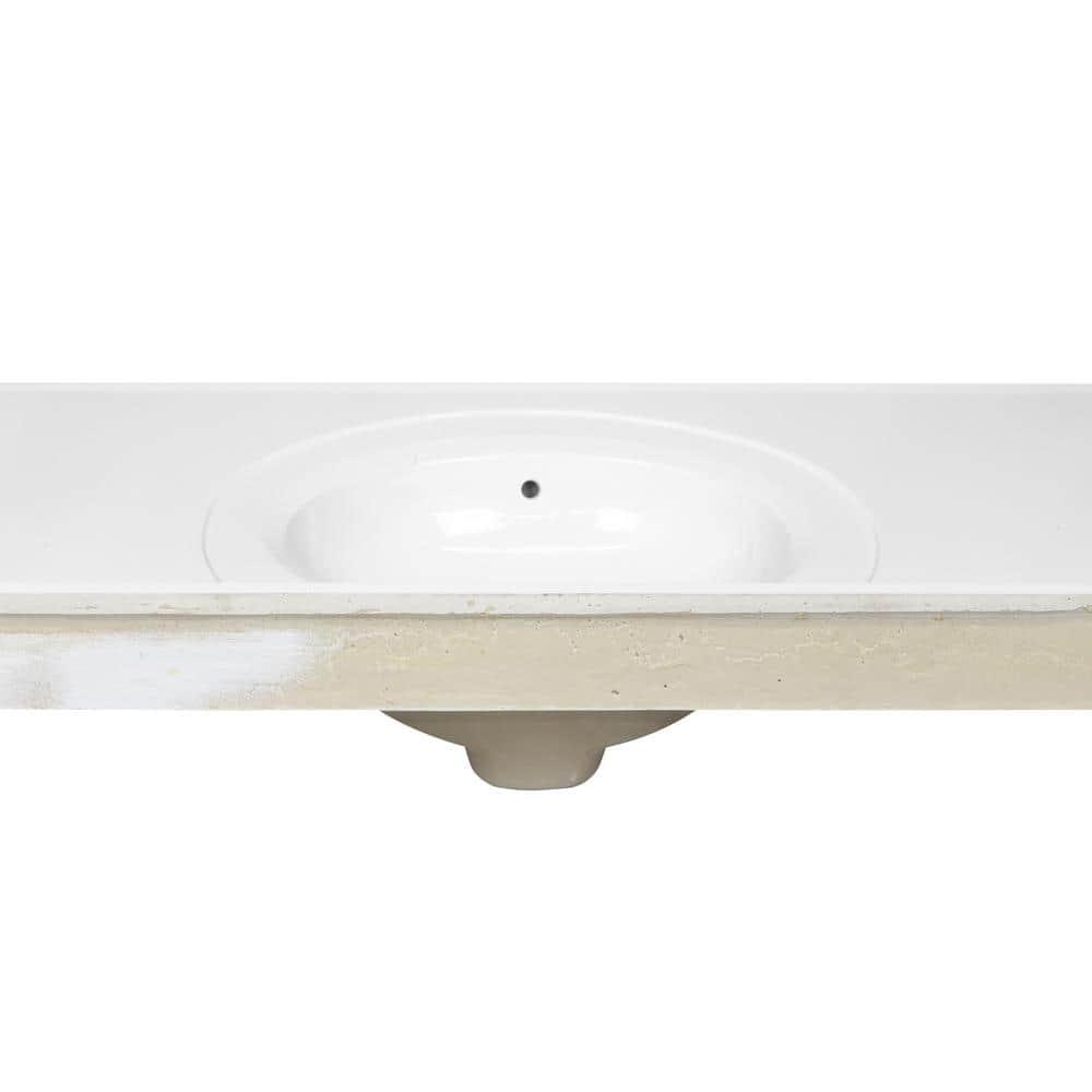 61 Inch Cultured Marble Vanity Top with Backsplash, Improved Package, White