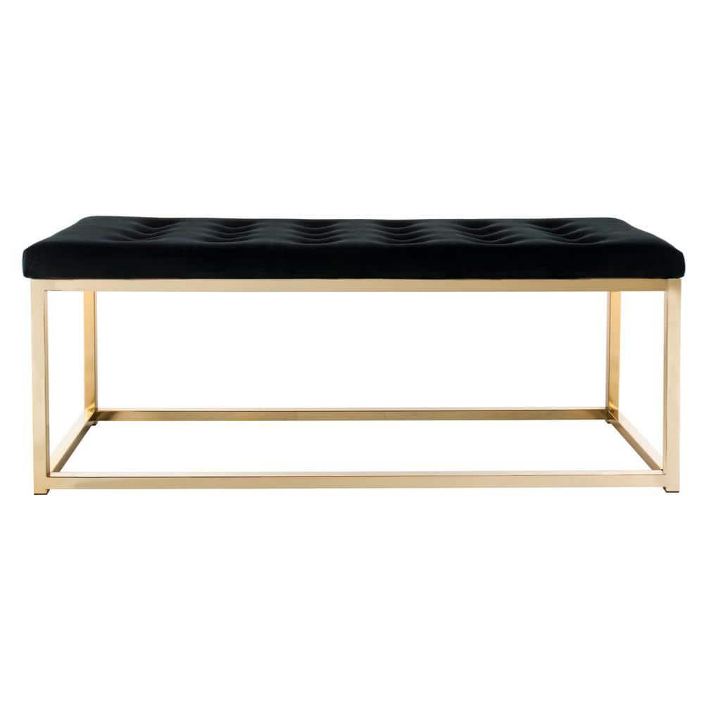 Reynolds Velvet Bench - Black Velvet/Brass - Safavieh