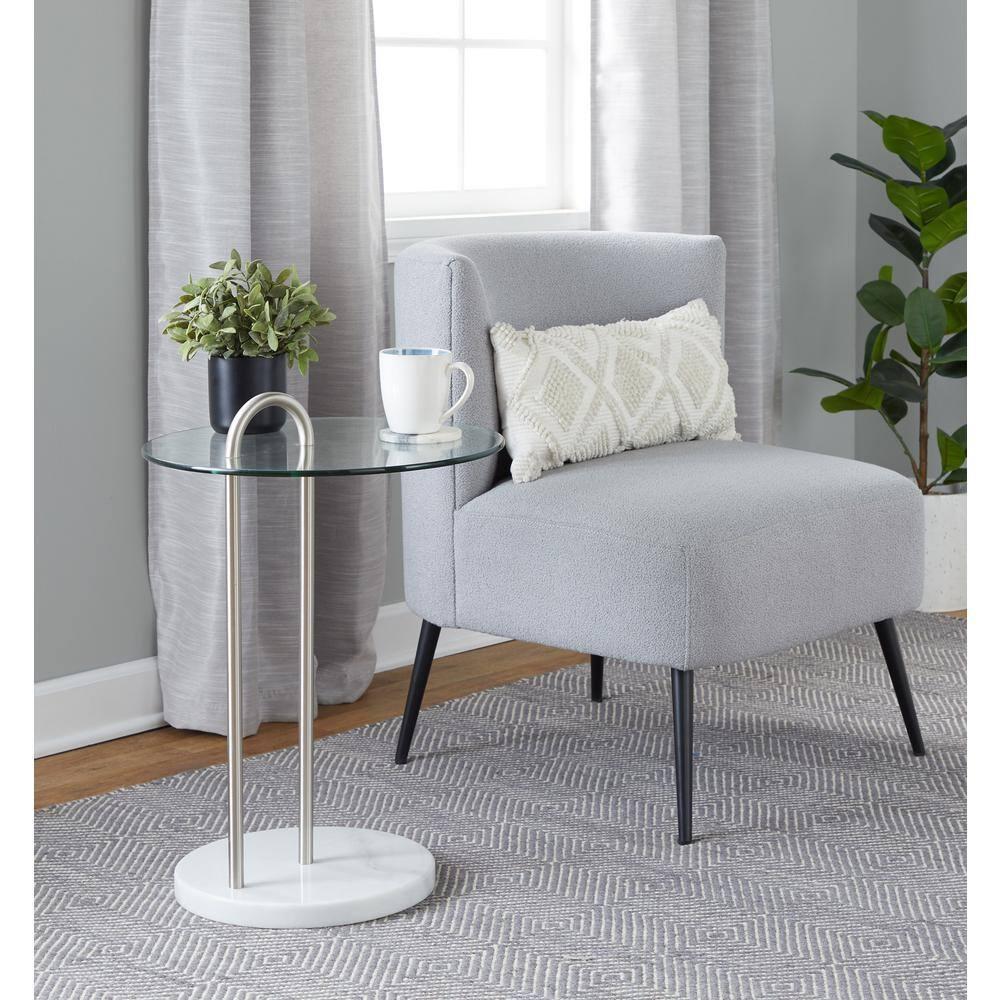 Fran Contemporary Upholstered Slipper Chair: Padded, Metal Legs, Faux Shearling - LumiSource