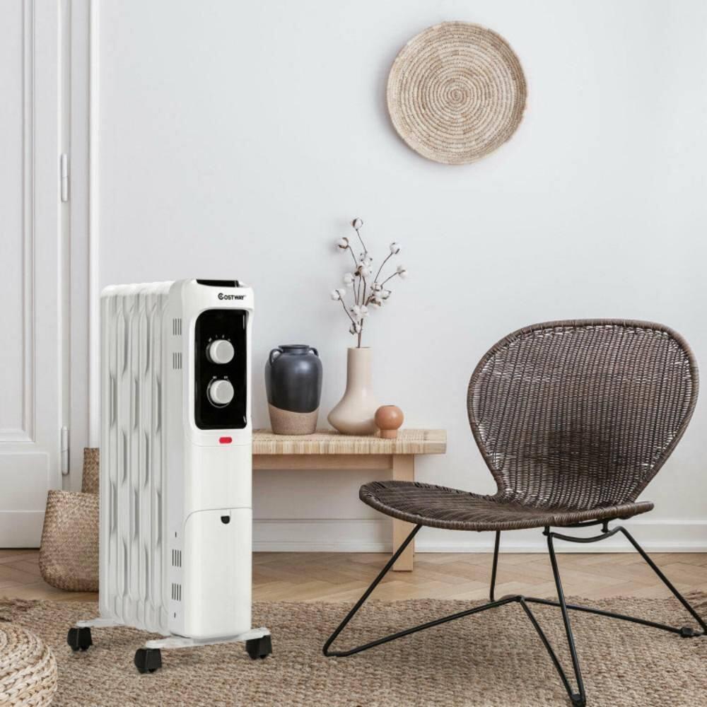 Costway 1500W Oil Filled Heater Portable Radiator Space Heater w/ Adjustable Thermostat White