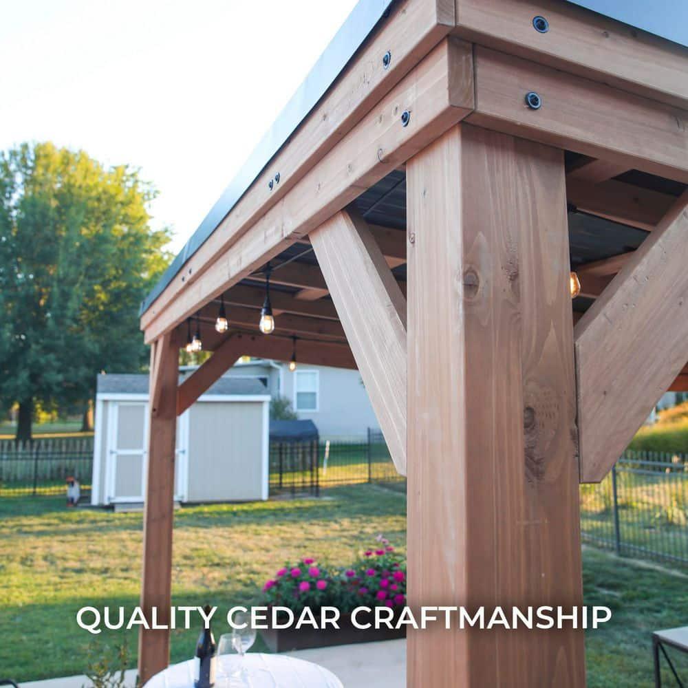 Backyard Discovery Arcadia 14'x12' Cedar Wood Gazebo, Galvanized Steel Roof, PowerPort