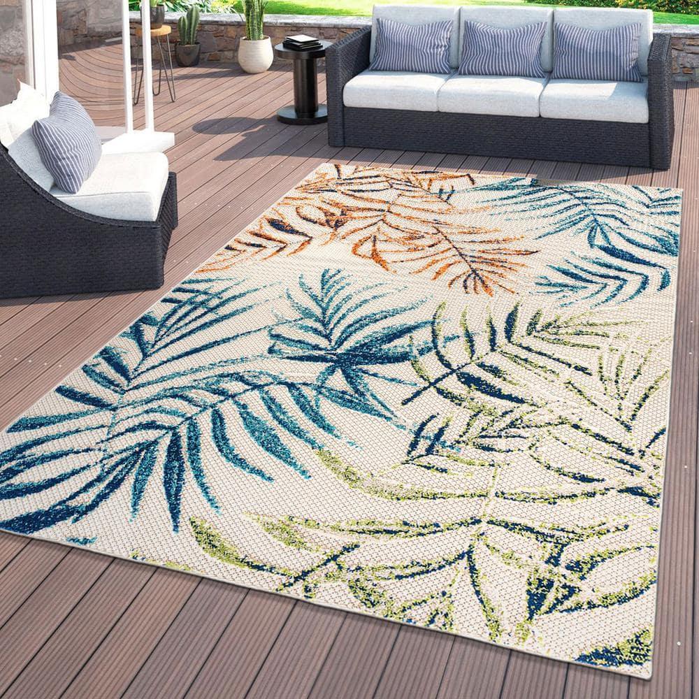 World Rug Gallery Bahama Palm Frond Floral Indoor/Outdoor Area Rug - Multi 5' x 7'