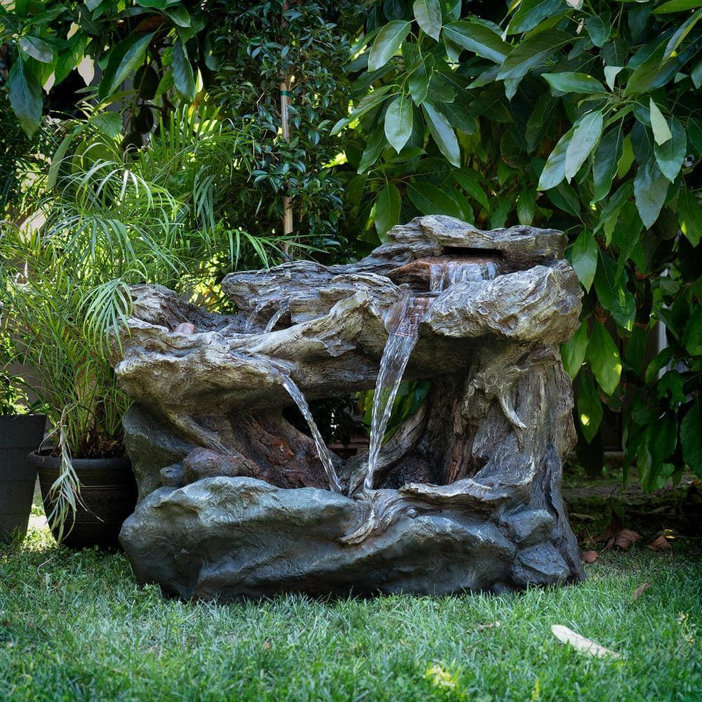 Alpine Corporation 40" x 23" x 30" Outdoor Polystone Light-Up Rainforest Plug-In Fountain, Brown