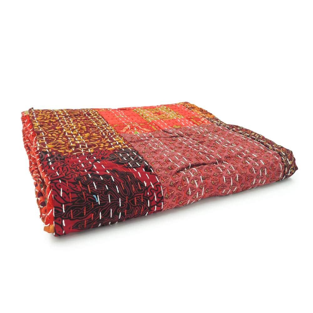 Rajani Home Handmade Kantha Silk Blend Throw Blanket