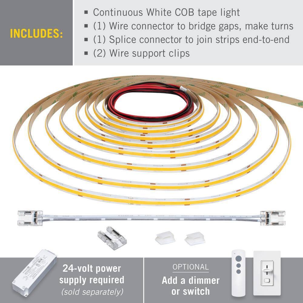 Armacost Lighting RibbonFlex Pro 24V White COB LED Strip Light Tape 3000K, 165 Lumens/Ft, 2.5M 171210