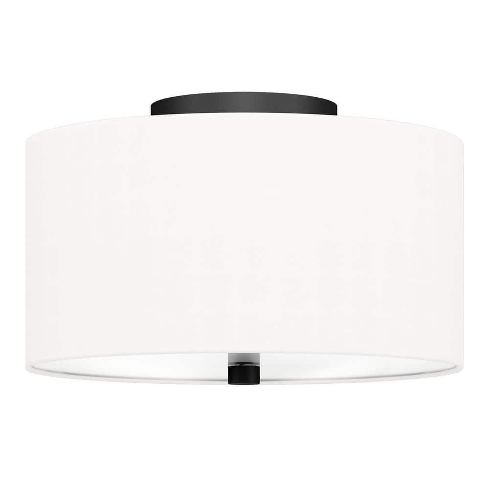 Evelyn&Zoe Ellis 12" Flush Mount with Fabric Shade in Matte Black/White