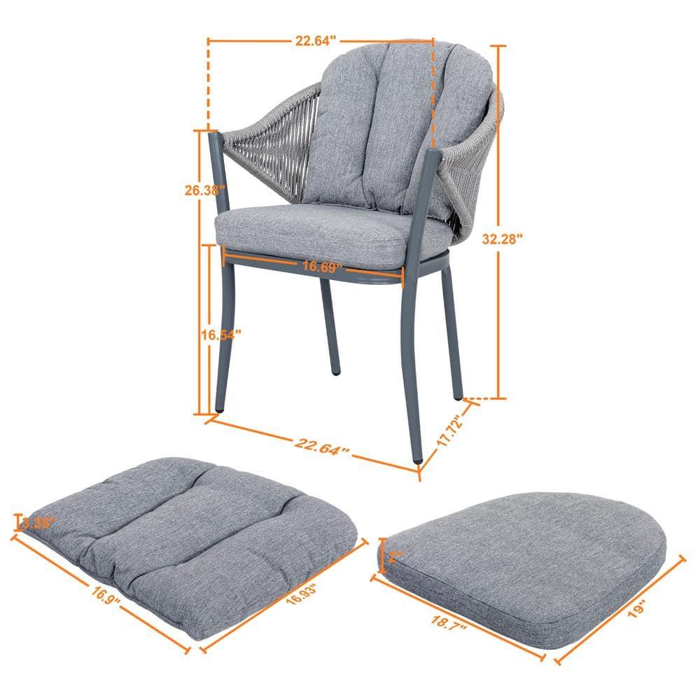 Nuu Garden Patio Dining Chairs Set of 2, Woven Rope Outdoor Dining Chairs, All-Weather Aluminum Arm Chairs with Cushions, No Assembly Light Grey