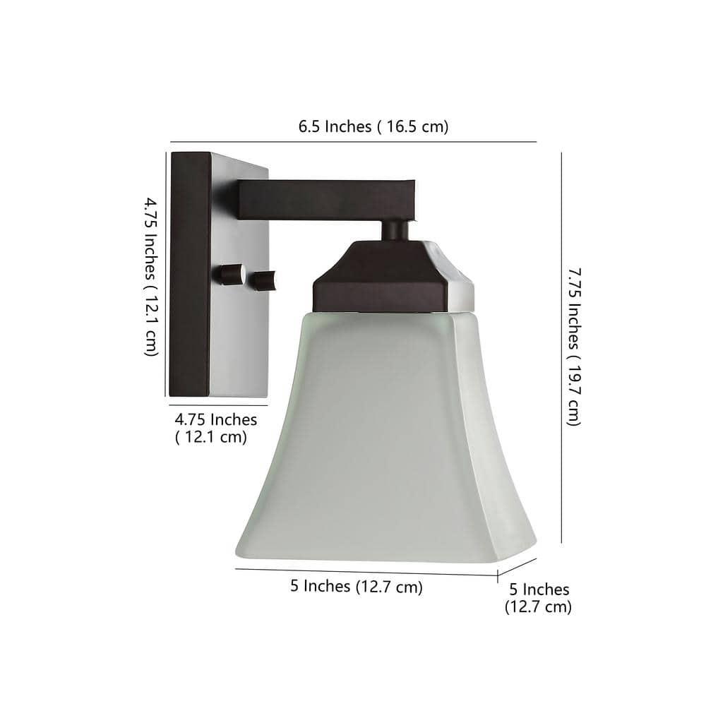 JONATHAN Y Staunton 5" 1-Light Iron/Glass Modern Cottage LED Vanity Light, Oil Rubbed Bronze