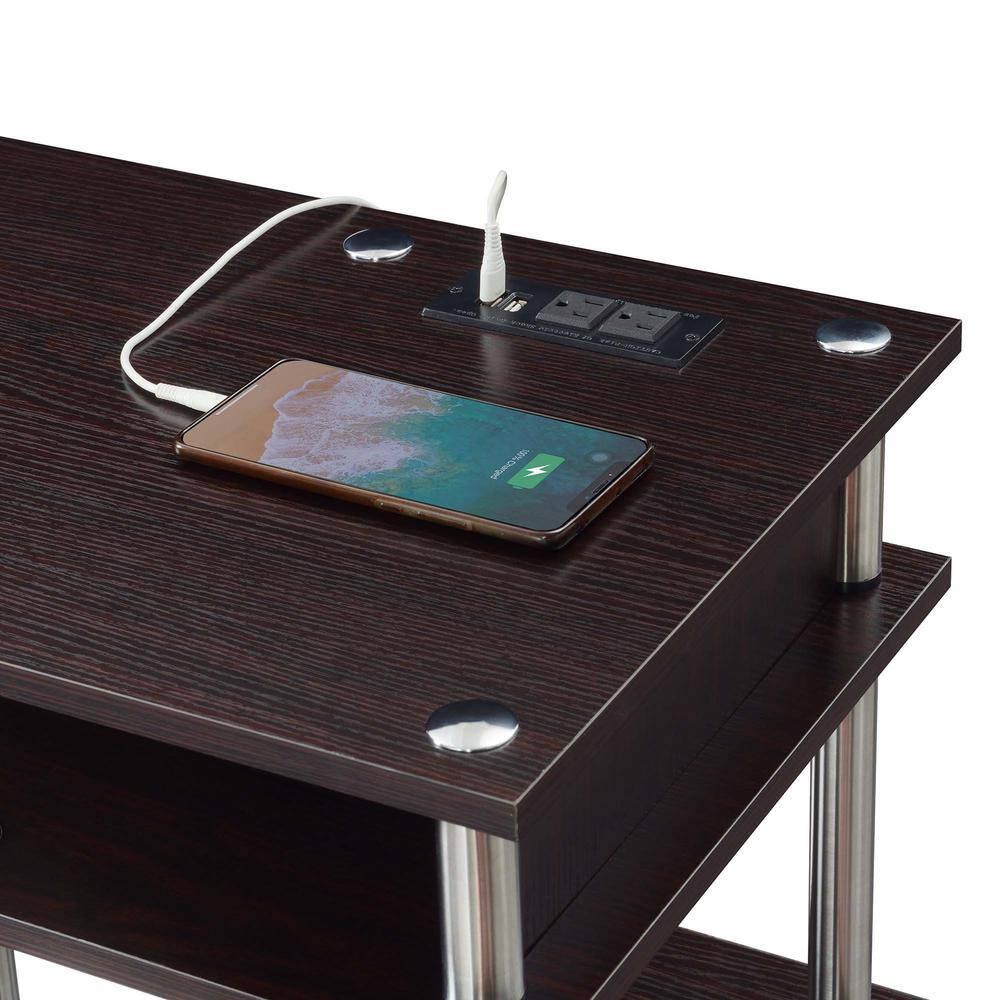 Adult, Designs2Go No Tools 30 inches Tall Student Desk with Charging Station and Shelves, Espresso