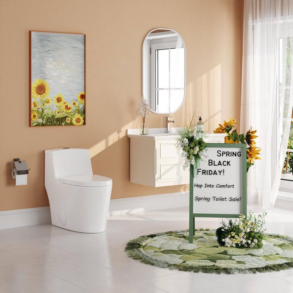 DeerValley Prism Dual-Flush Elongated One-Piece Toilet with Glazed Surface Lower Water Tank for Space Saving (Seat Included)