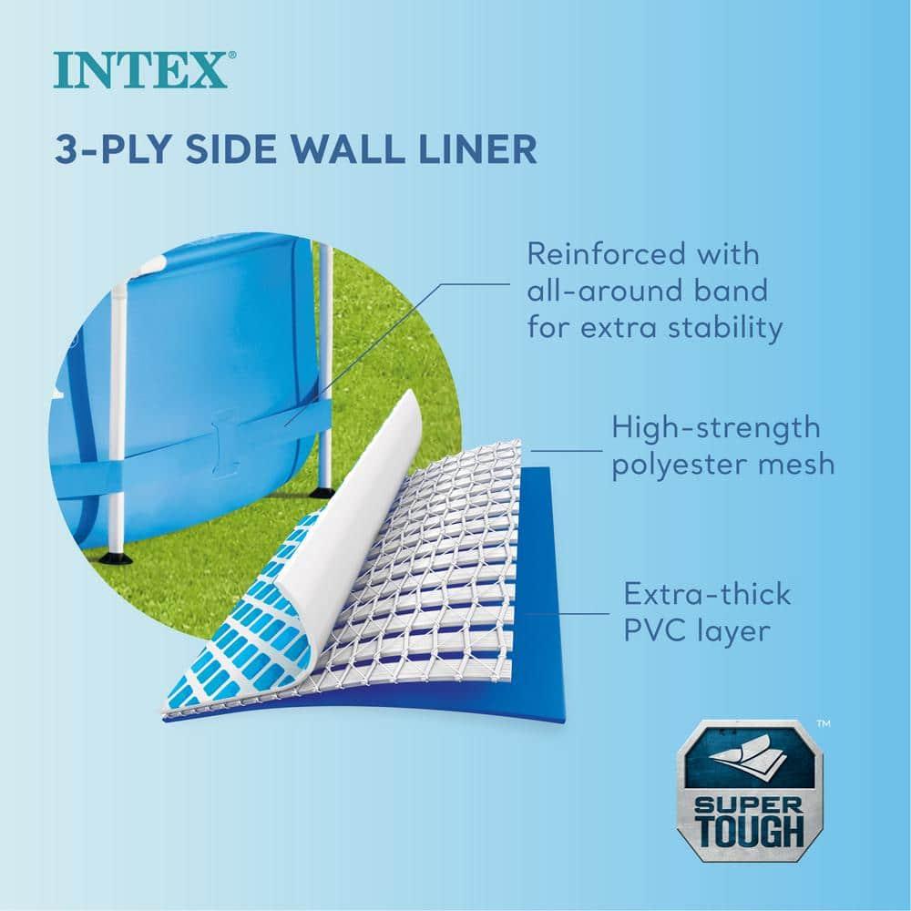 Intex 12 Foot x 30 Inch Round Metal Frame Above Ground Outdoor Swimming Pool Set with Filter Pump and Easy Set Round Vinyl Pool Cover, Blue