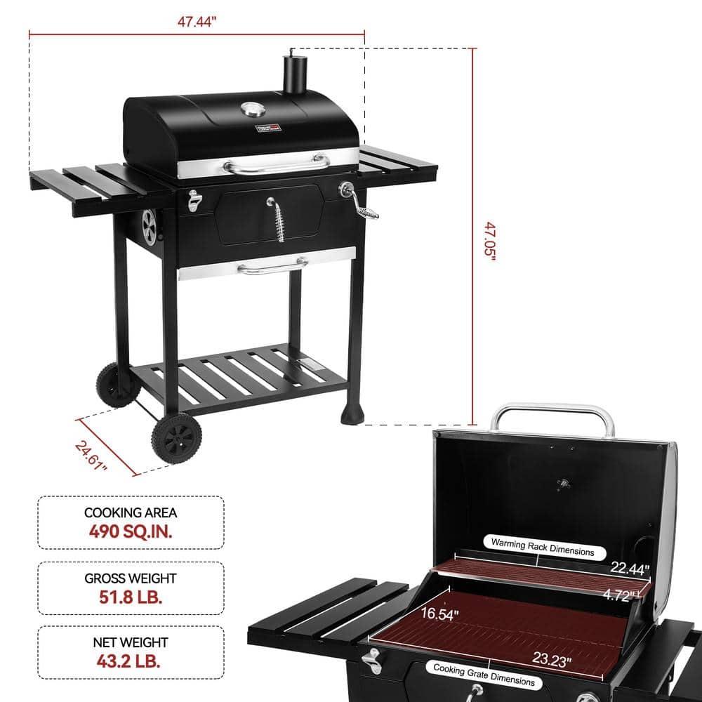 Royal Gourmet 24-Inch Black Stainless Steel Charcoal Grill with Smoker
