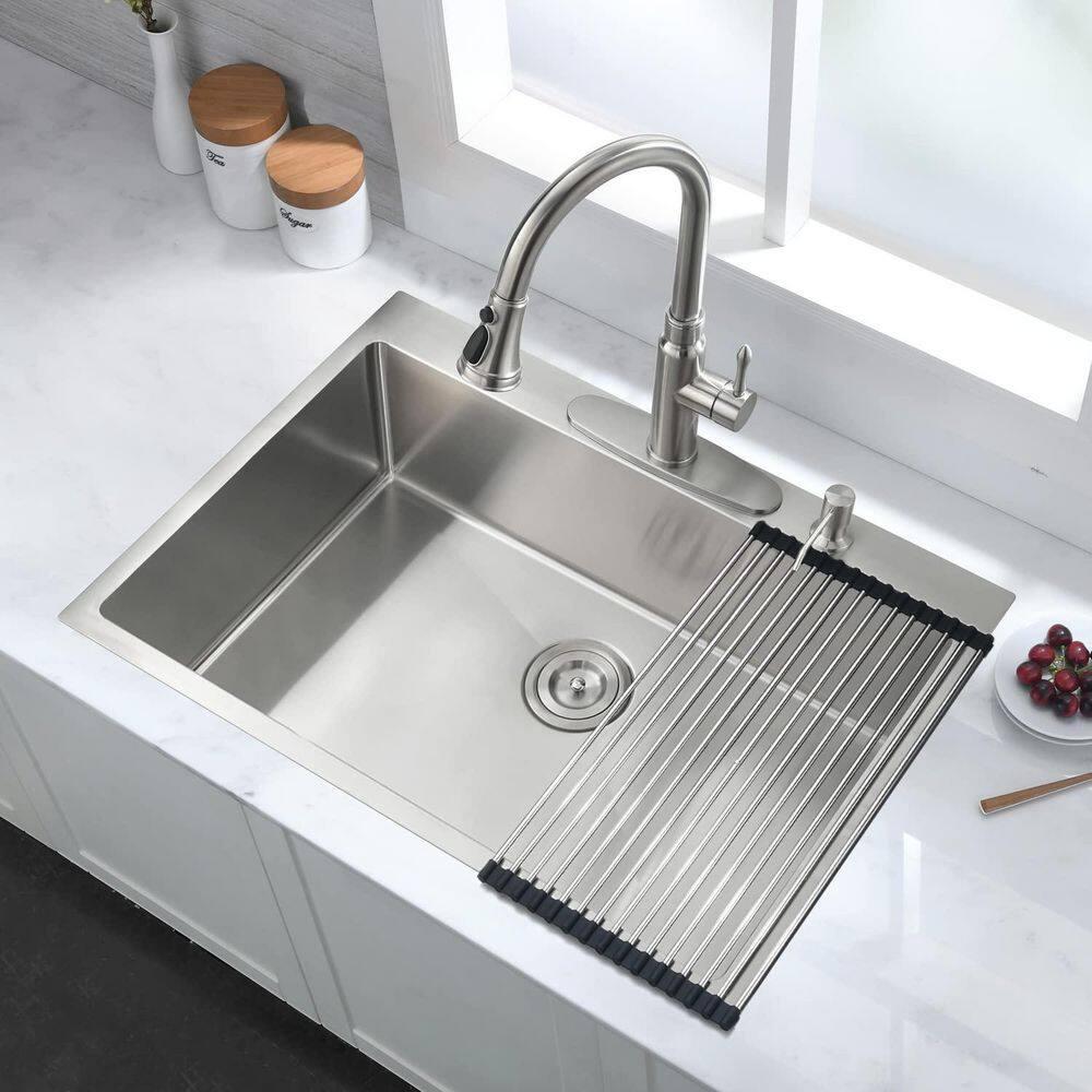 Clearance! Stainless Steel 30 in 2-Hole Single Bowl Drop-In Kitchen Sink with Bottom Grid and Basket Strainer