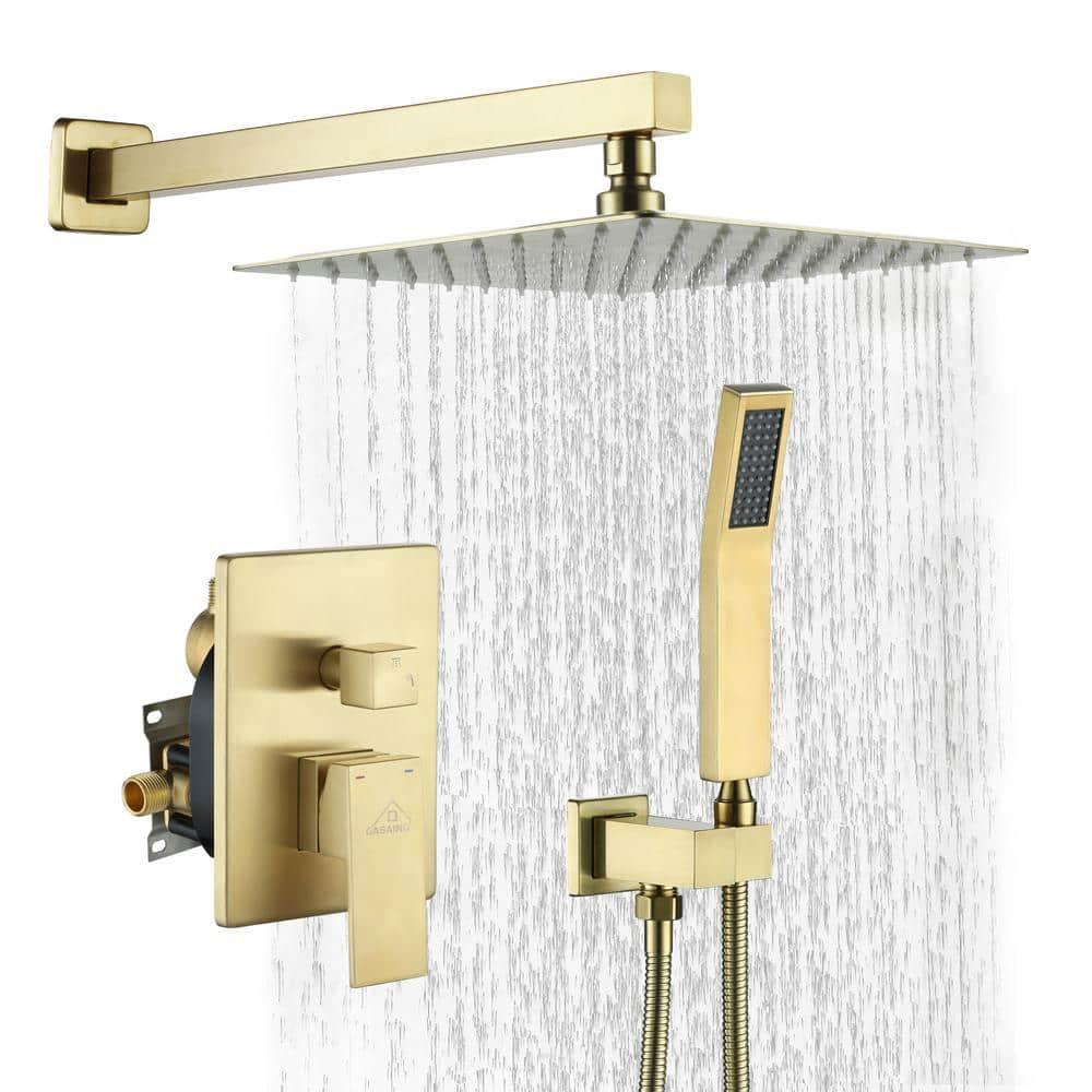 CASAINC 10'' Wall Mounted Shower System with Handheld Sprayer, Brushed Gold