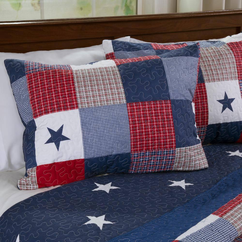 Lavish Home Caroline Quilt Set - Microfiber Americana Stars and Plaid Patchwork Bedding with 2 Pillow Shams