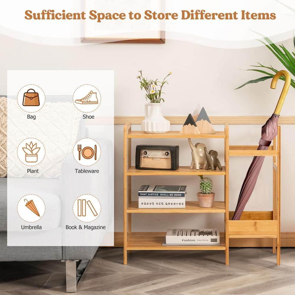 Costway 4-Tier Bamboo Shoe Rack Entryway Organizer w/Umbrella Holder & Shelves