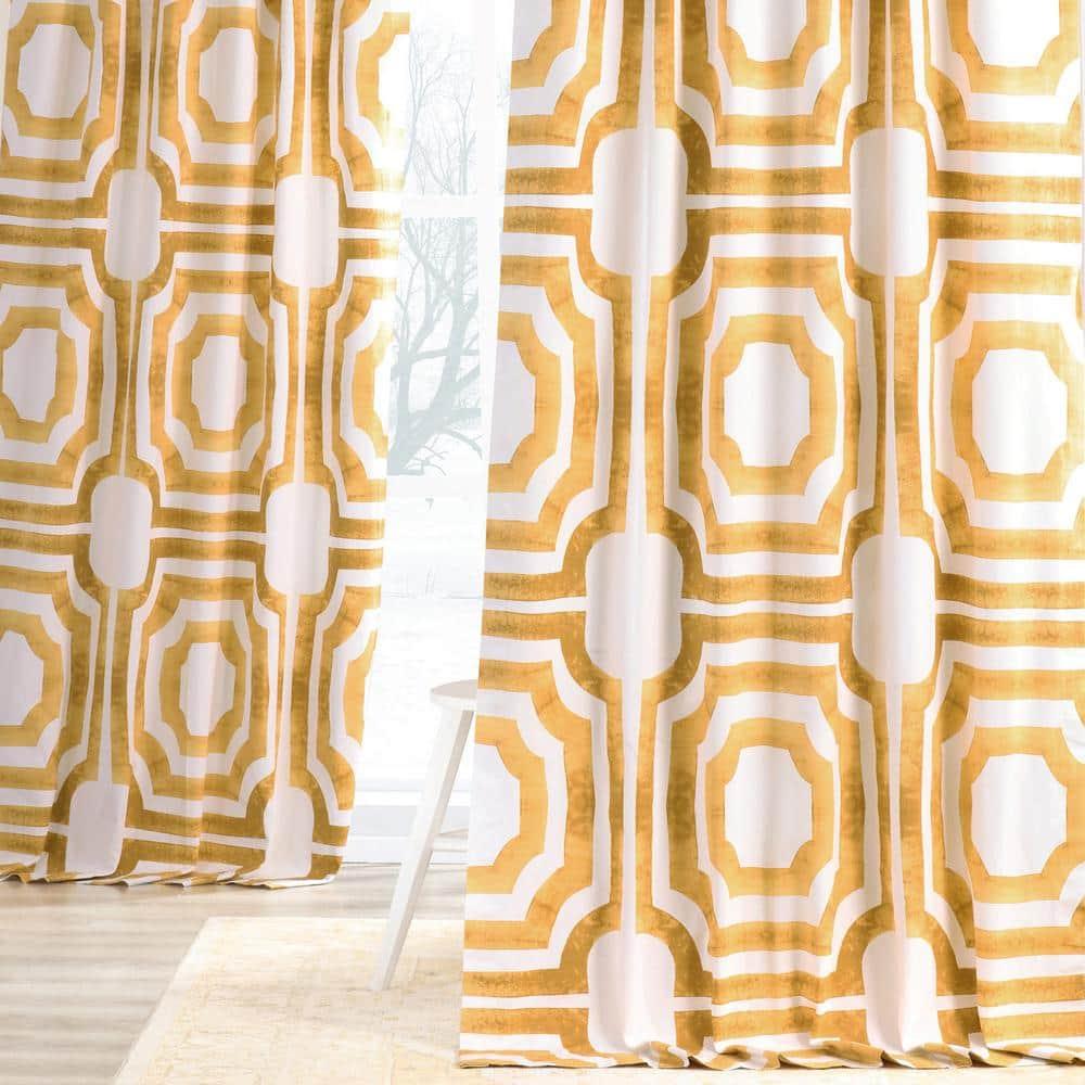 HPD Half Price Drapes Geometric Printed Curtains 96 Inches Long Luxury Cotton Curtains (1 Panel) Room Darkening Window Curtains for Bedroom & Living Room, 50W x 96L, Mecca Geometric Gold